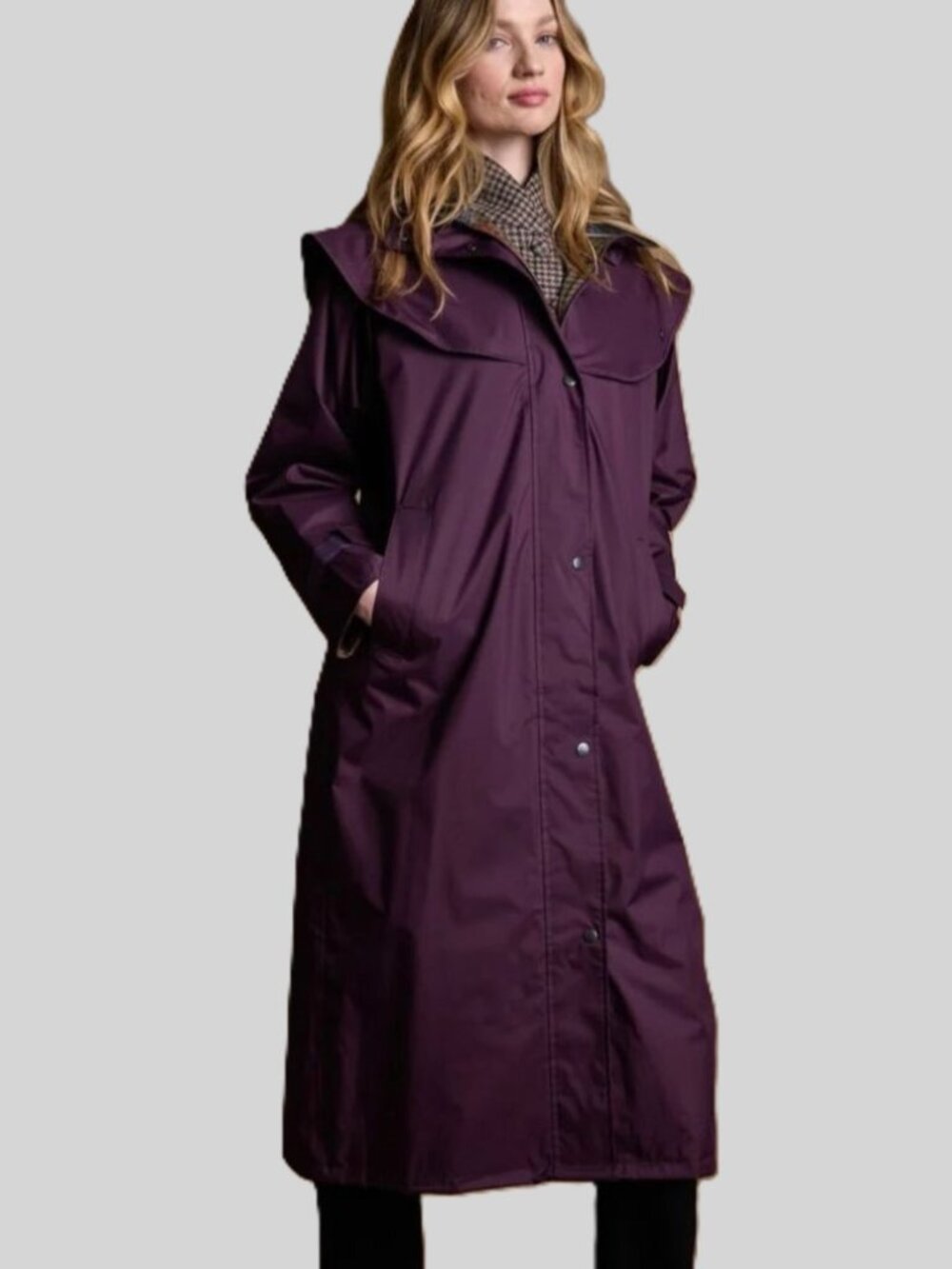 Jack Murphy Malvern Long Waterproof Coat Plaid Lined Womens US10 UK12 Equestrian